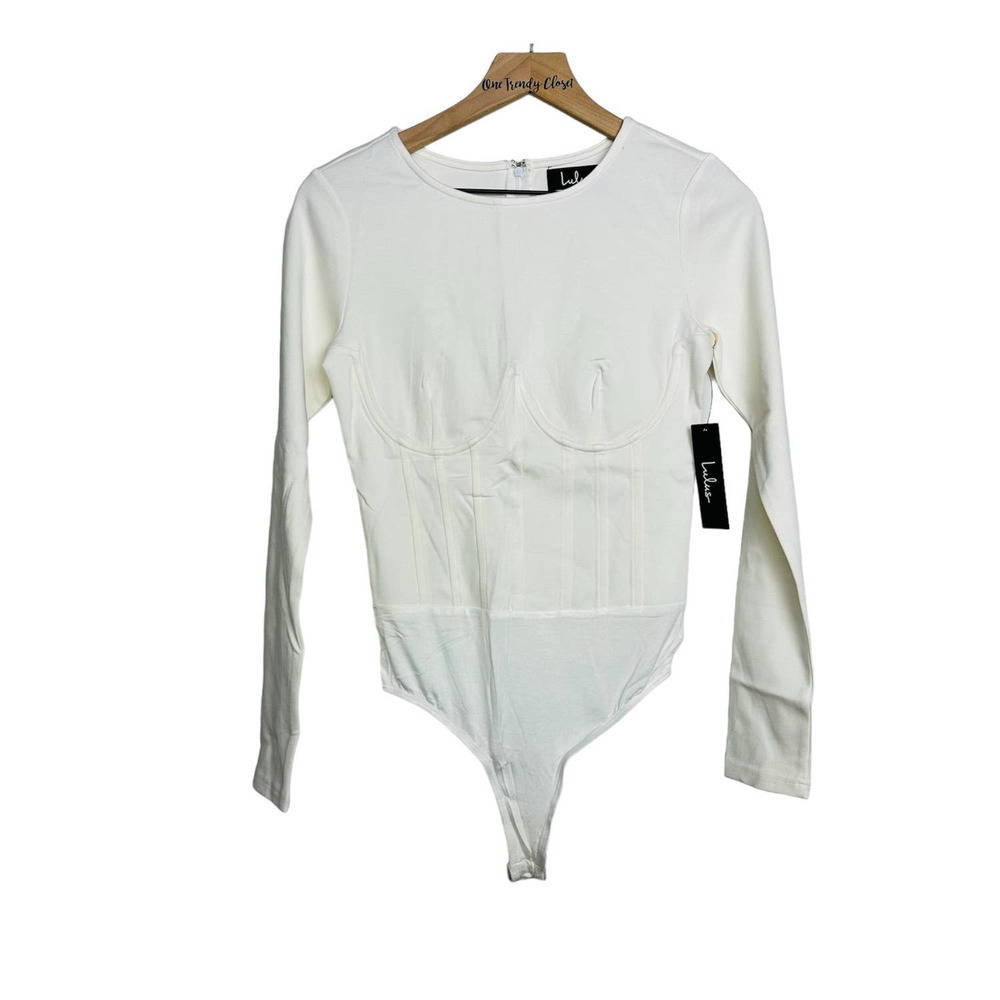 Lulus NWT Dressed to Skill Long Sleeve Underwire Classic Bodysuit White Sz Small - Picture 2 of 11